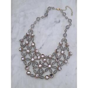 Vintage Gray Crystal Bib Necklace – Gold Tone Statement Collar